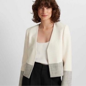 Club Monaco Size 10 Cropped Colorblock (white and grey) Jacket